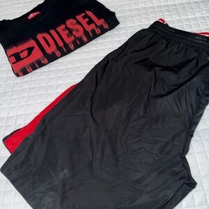 Diesel Black and Red Graphic Tee and Shorts
